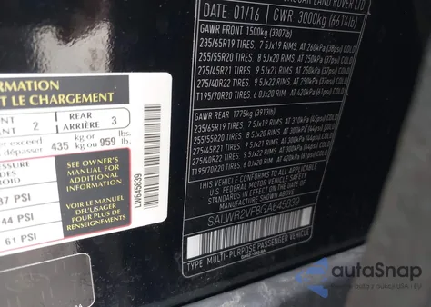 2016 Land Rover Range Rover Sport 3.0L V6 Supercharged Hse z USA, uszkodzony, nr VIN SALWR2VF8GA645839